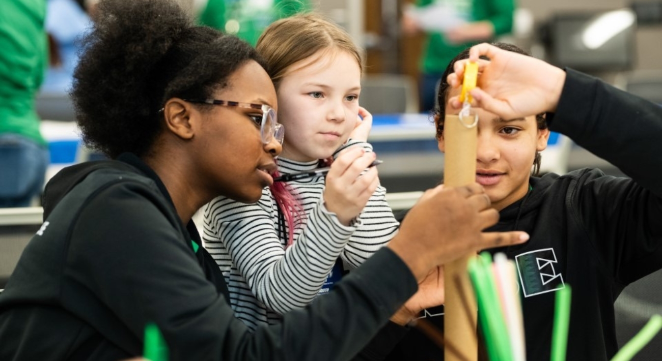 School-age girls participate in team challenge at NiSource's Introduce a Girl to STEAM event