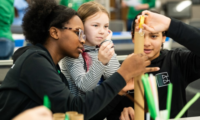 School-age girls participate in team challenge at NiSource's Introduce a Girl to STEAM event