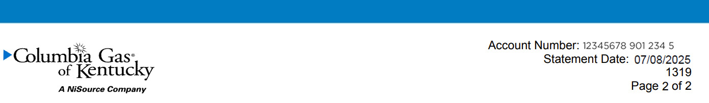 Columbia Gas account number bill section - back main