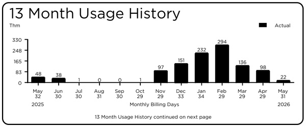 Bill 13 month usage history - details