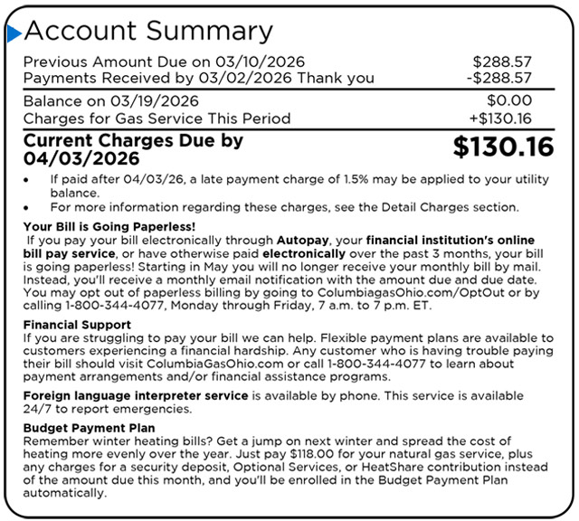 Bill account summary section - main