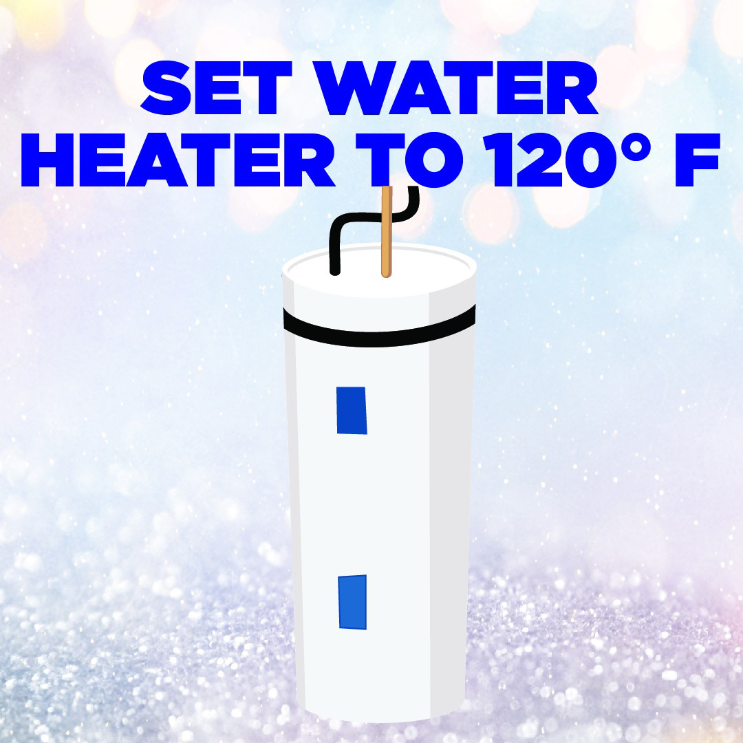 Set water heater to 120 degrees Fahrenheit
