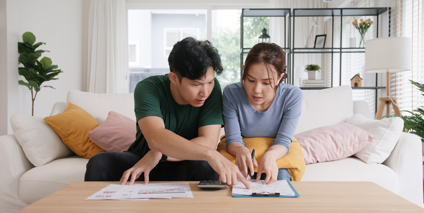 Couple paying bills