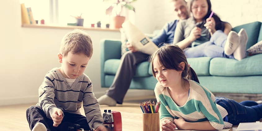 Family in living room