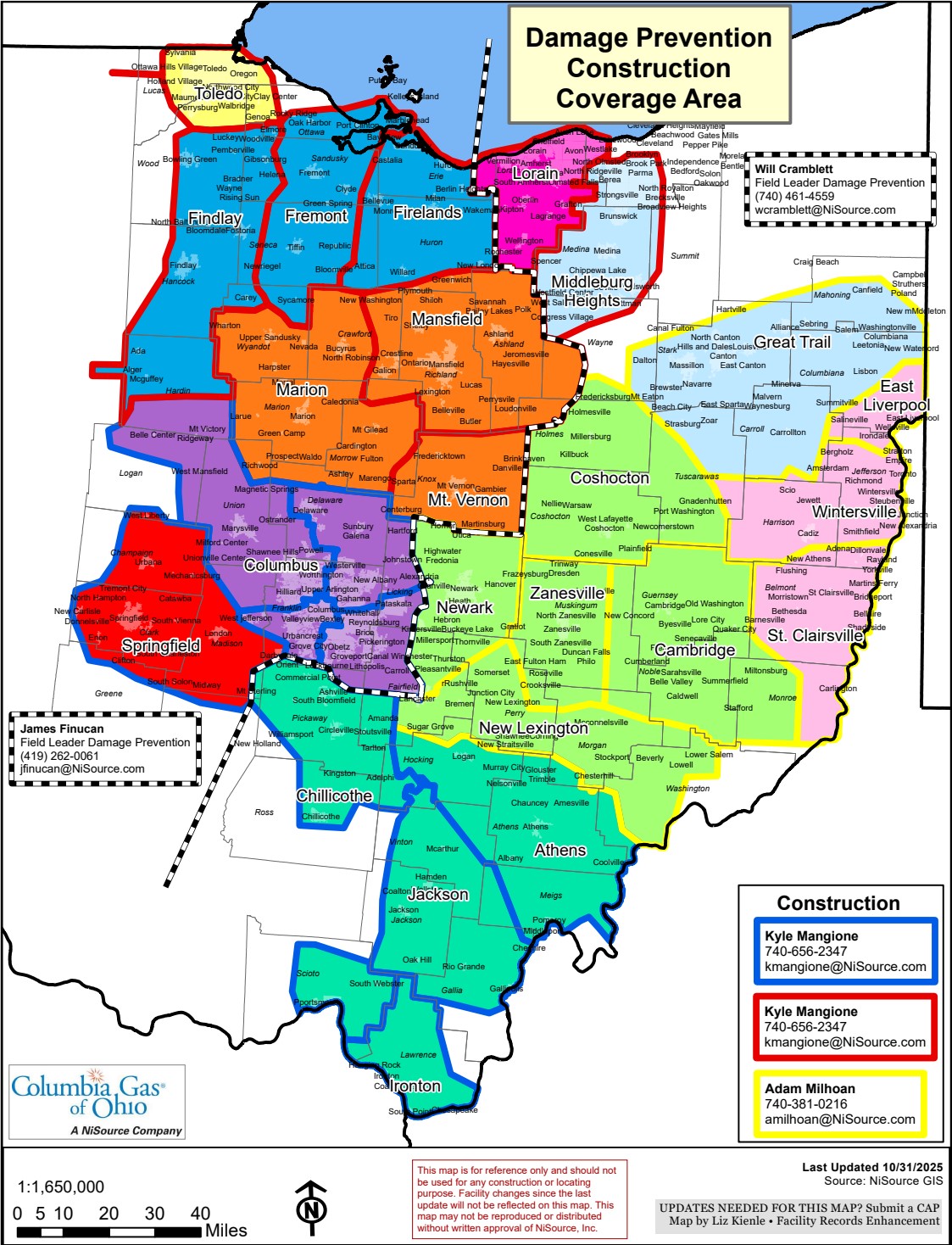 Columbia Gas of Ohio Construction Coverage Map