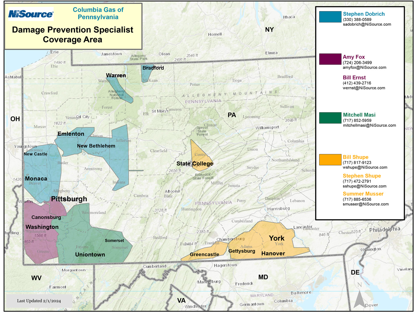 Columbia Gas of Pennsylvania Damage Prevention Specialist Map