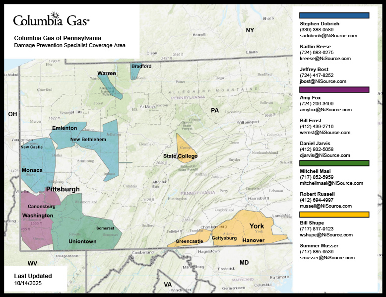 Columbia Gas of Pennsylvania Damage Prevention Specialist Map
