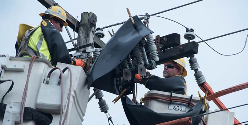 Employees working on electric lines