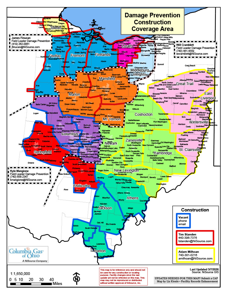 Map of Construction Damage Prevention Specialist Coverage Area